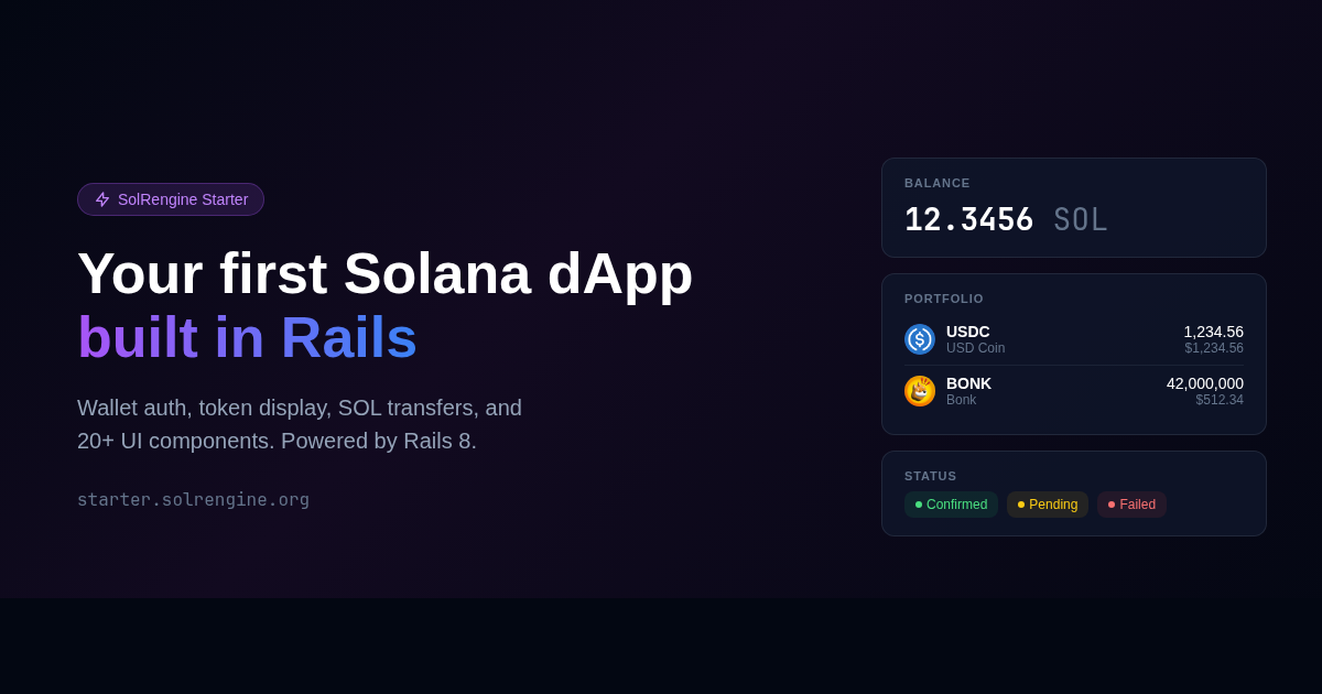 SolRengine Starter — Your first Solana dApp built in Rails